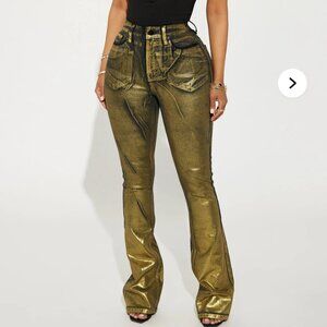 Metallic Gold Foil Bootcut Jeans Size 7